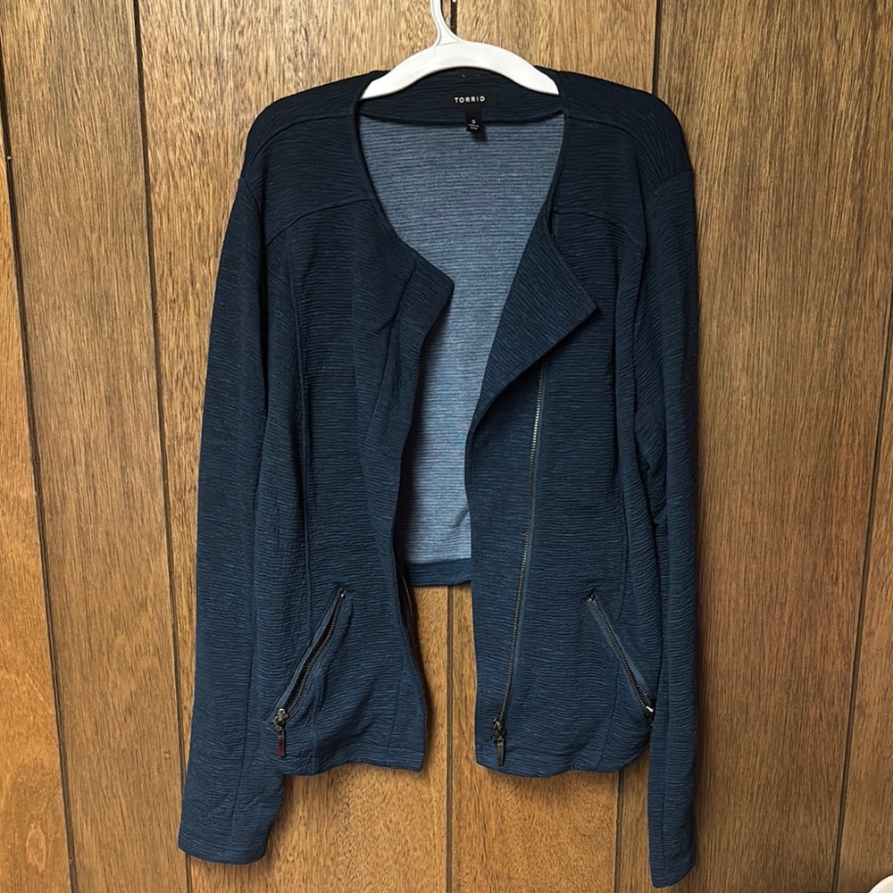 Torrid Teal Blazer with Open Front Design and Draped Lapels